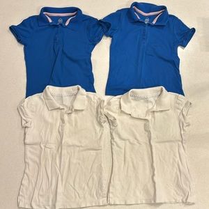 Size 6  - girls uniform shirt lot. Four short sleeve (2 white/ 2 Royal Blue)